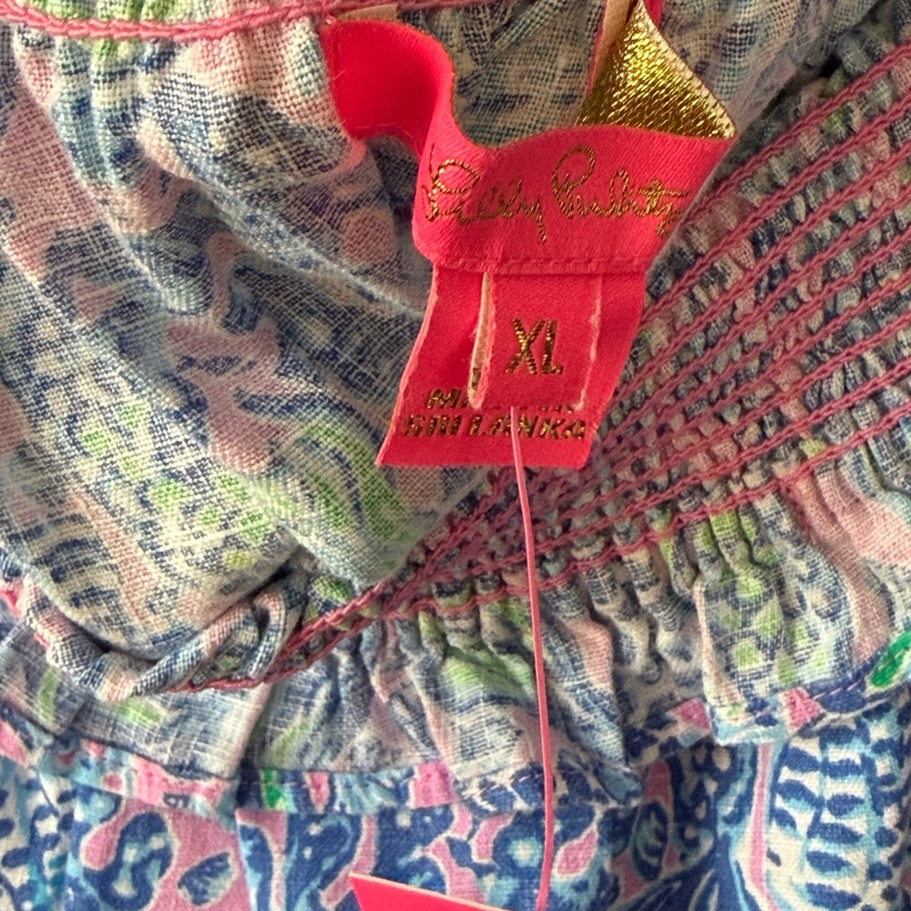 Lilly Pulitzer Pink Blue Green Off-the-Shoulder Ruffle Leanne Blouse - Picture 4 of 4